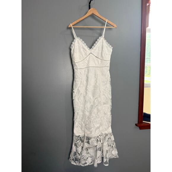Lulus White Lace Alluring Dreams Midi Dress Scalloped V-Neck Size Medium - Picture 1 of 10